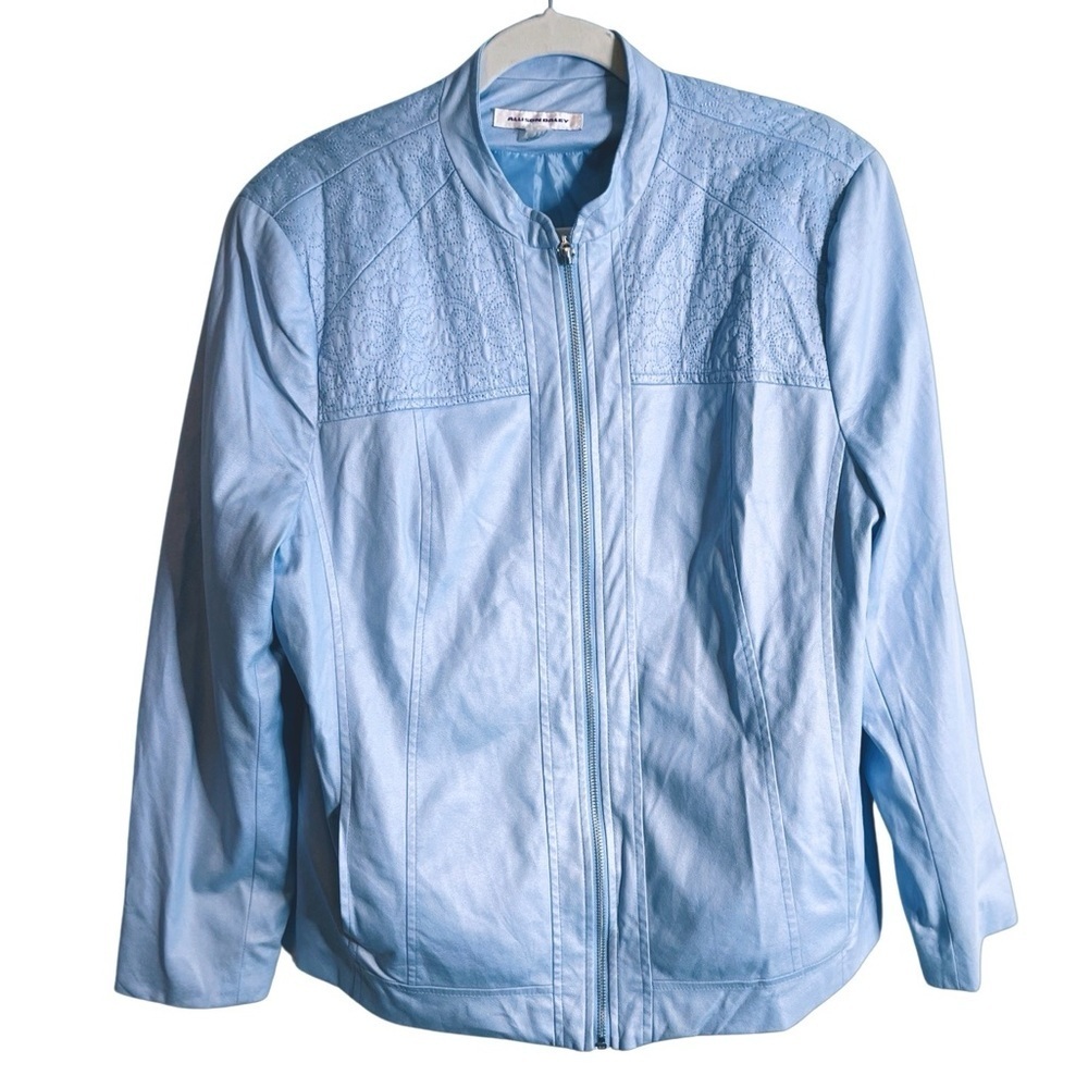 Allison Daley powder blue faux leather lightweight textured jacket. Women SZ 16